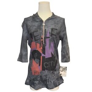 Sledge USA Thermal Hoodie Womens L Pewter New Belle In The City Crystal Wash